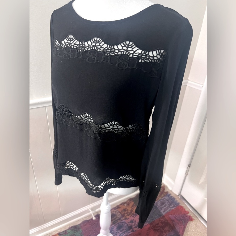 Black Crochet Detailed Top